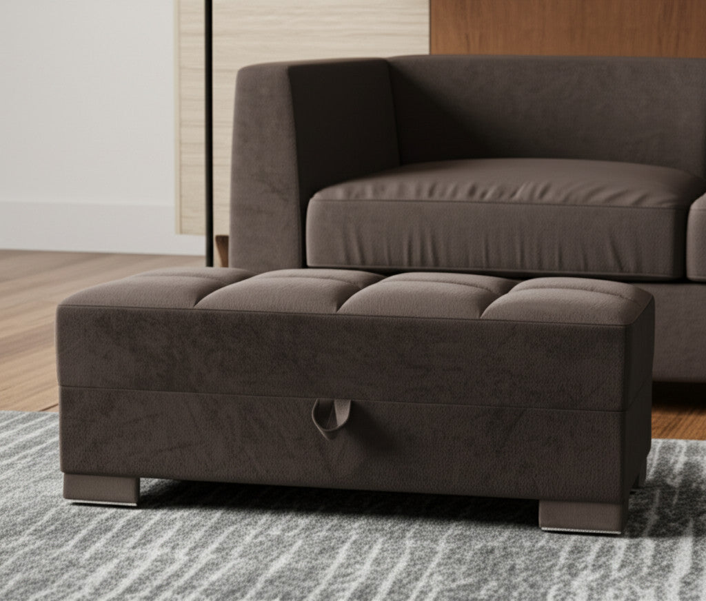 50'' Brown Tufted Microfiber Storage Ottoman