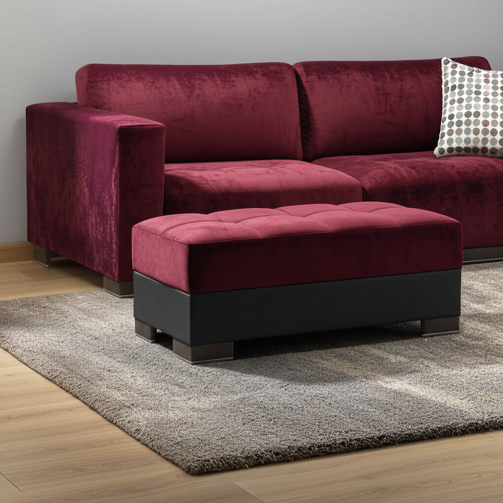 50'' Burgundy Black Brown Microfiber Tufted Storage Ottoman