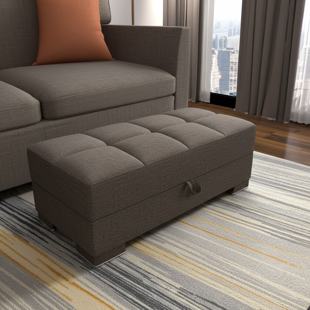 50'' Brown Upholstered Tufted Fabric Storage Ottoman