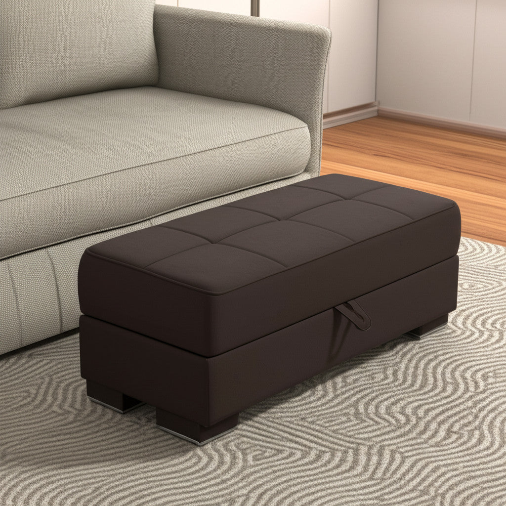 50'' Brown Faux Leather Tufted Storage Ottoman