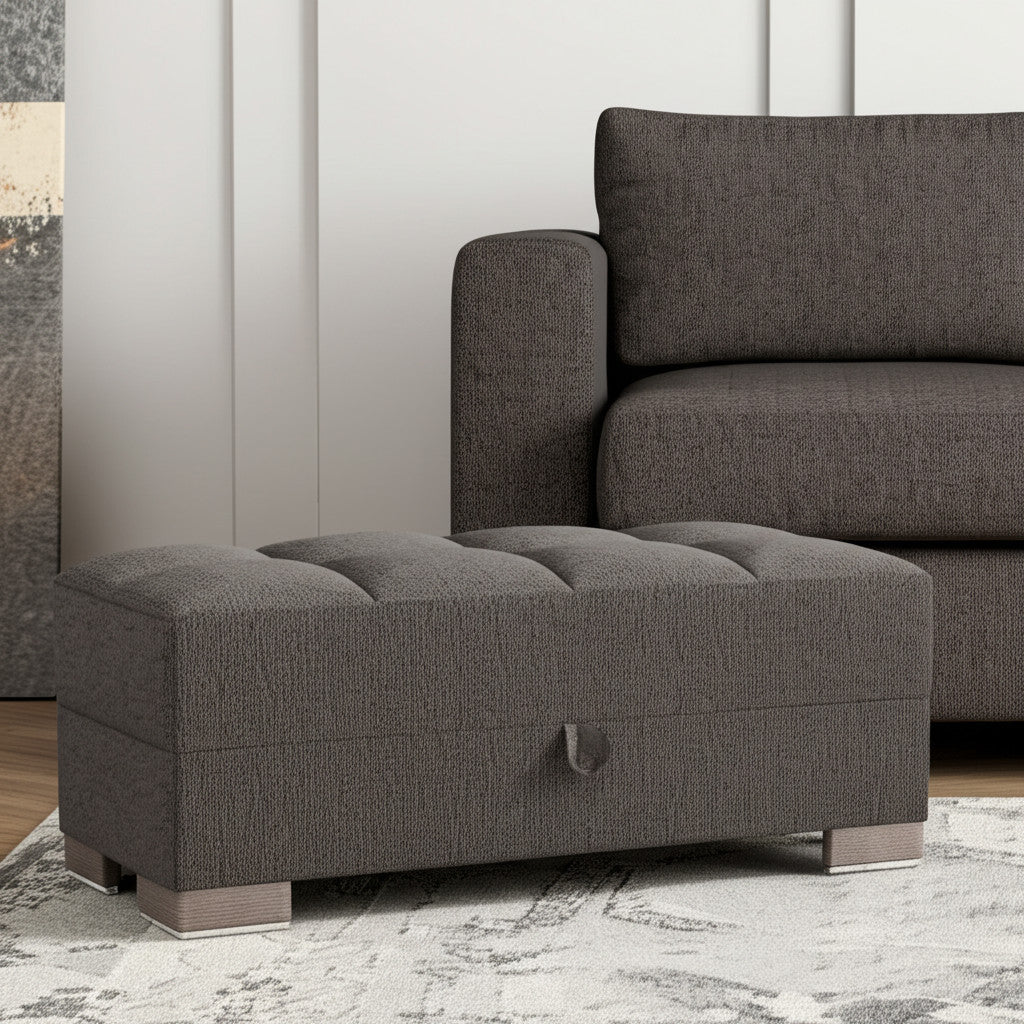 50'' Gray and Brown Chenille Tufted Storage Ottoman