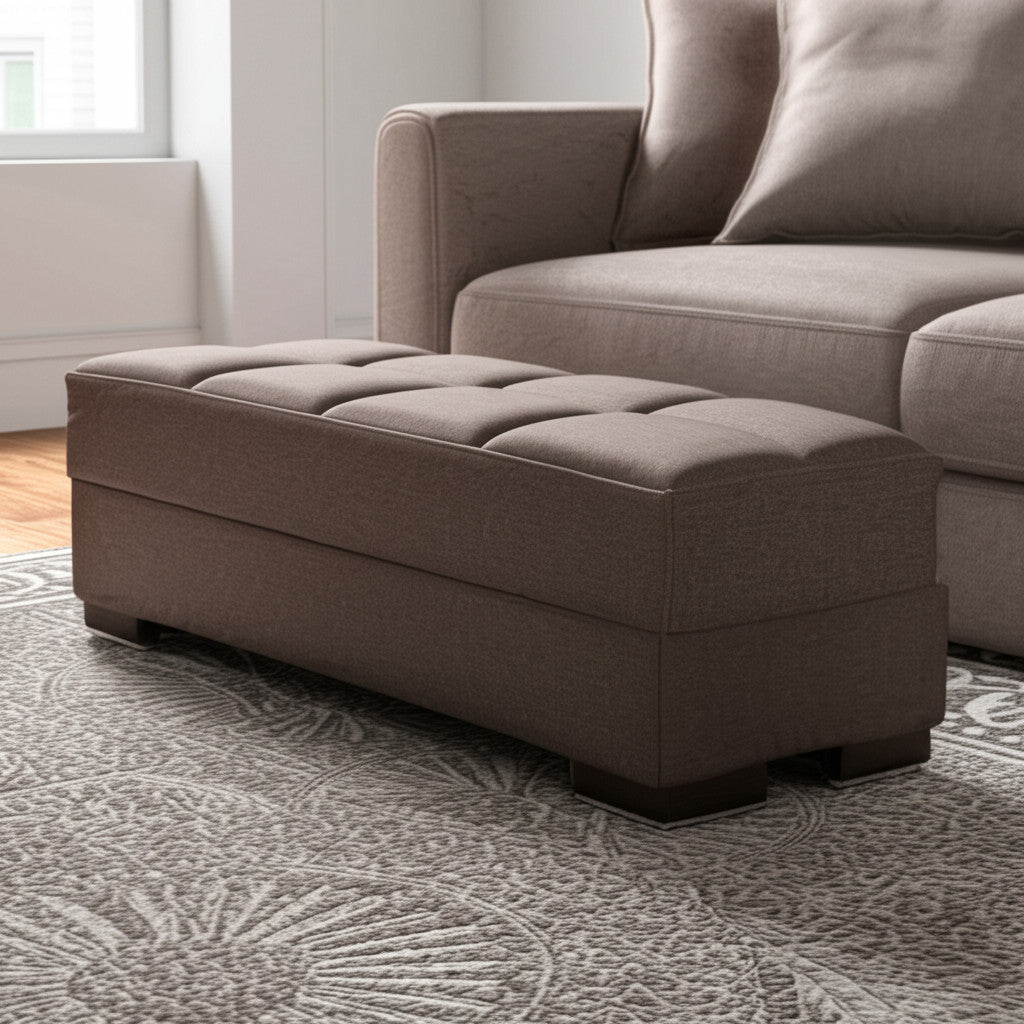 52'' Brown Chenille Tufted Storage Ottoman