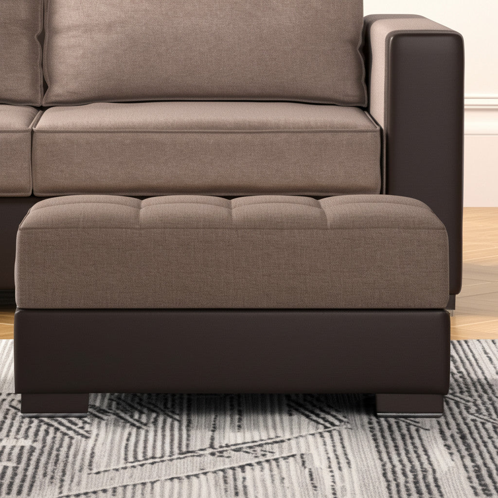 52'' Brown Chenille And Faux Leather Tufted Storage Ottoman