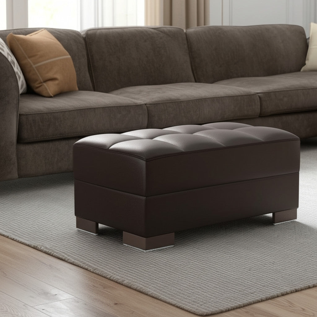 52'' Brown Faux Leather Tufted Storage Ottoman