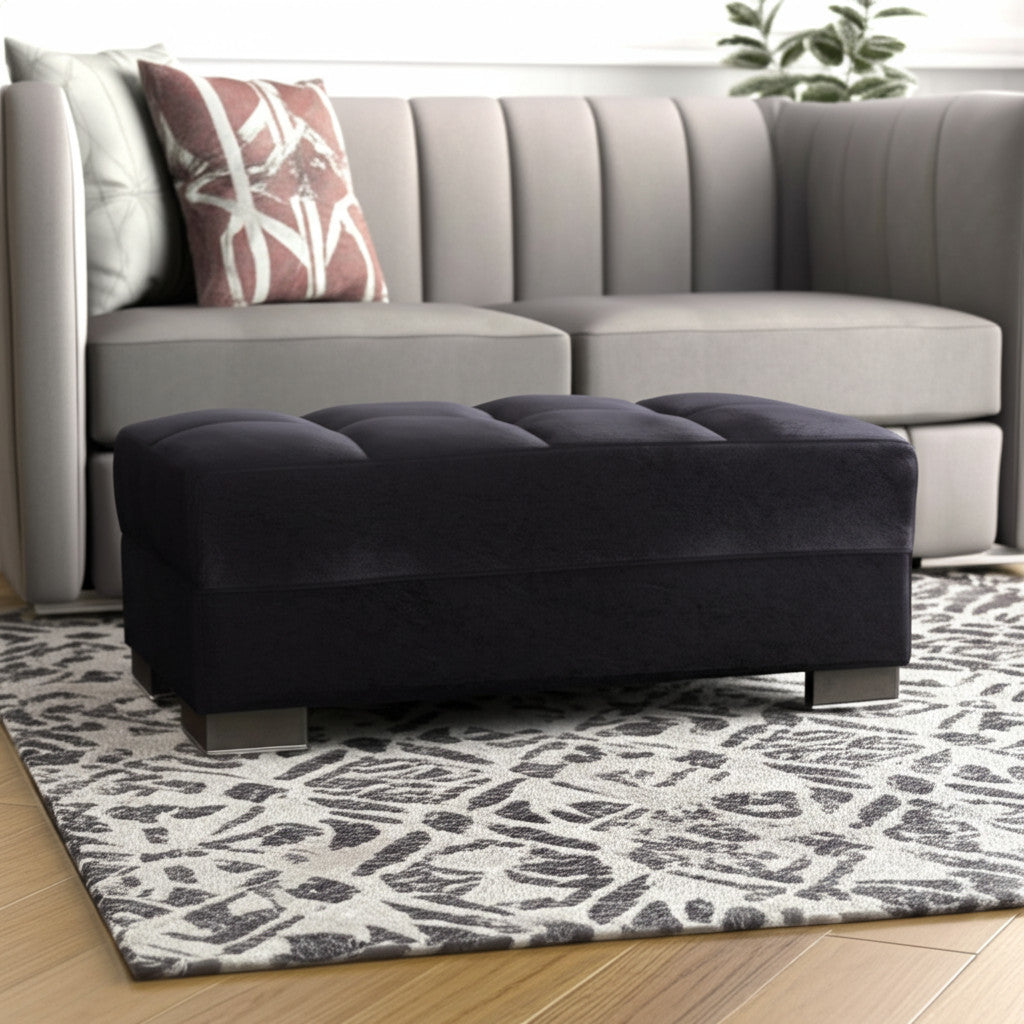 52'' Black and Brown Microfiber Tufted Storage Ottoman