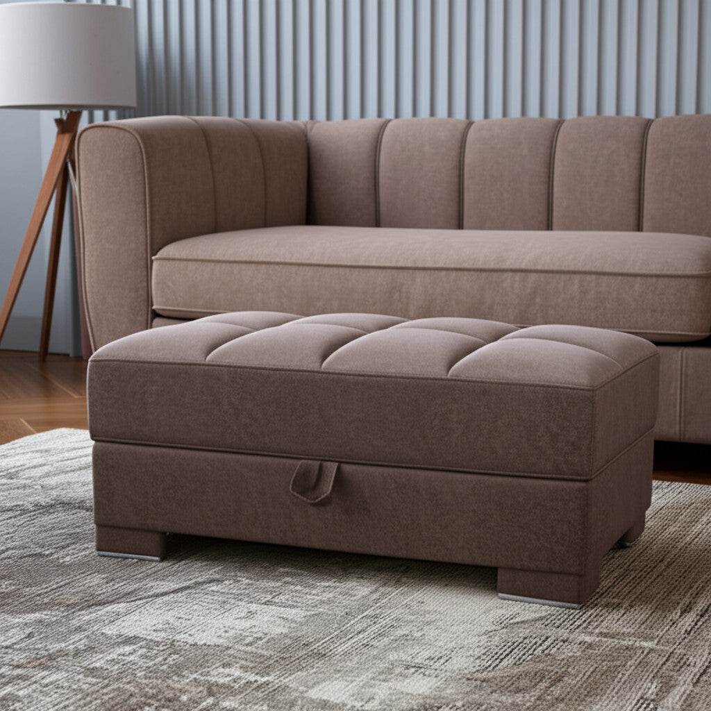 52'' Brown Tufted Microfiber Storage Ottoman