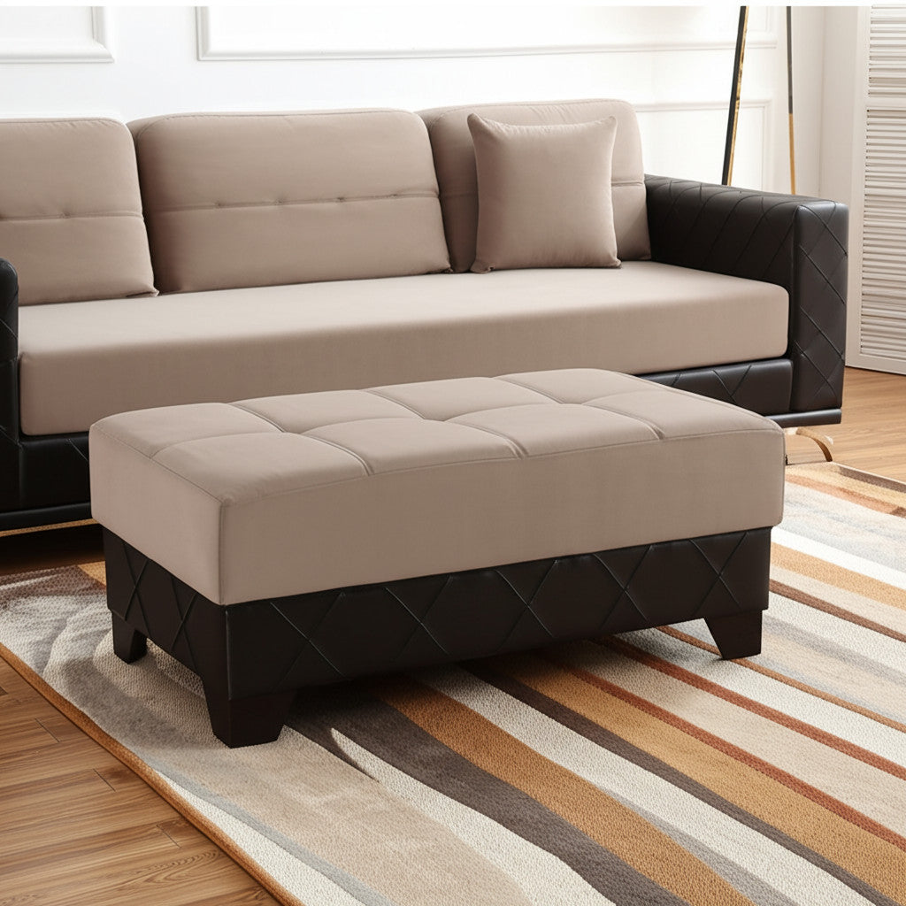 48'' Taupe and Espresso Faux Leather And Microfiber Tufted Storage Ottoman