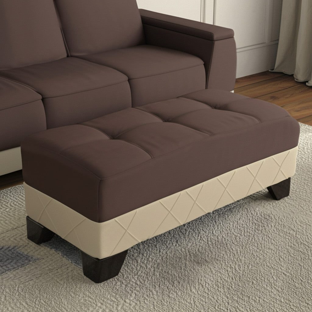 48'' Brown and Cream Faux Leather And Microfiber Tufted Storage Ottoman