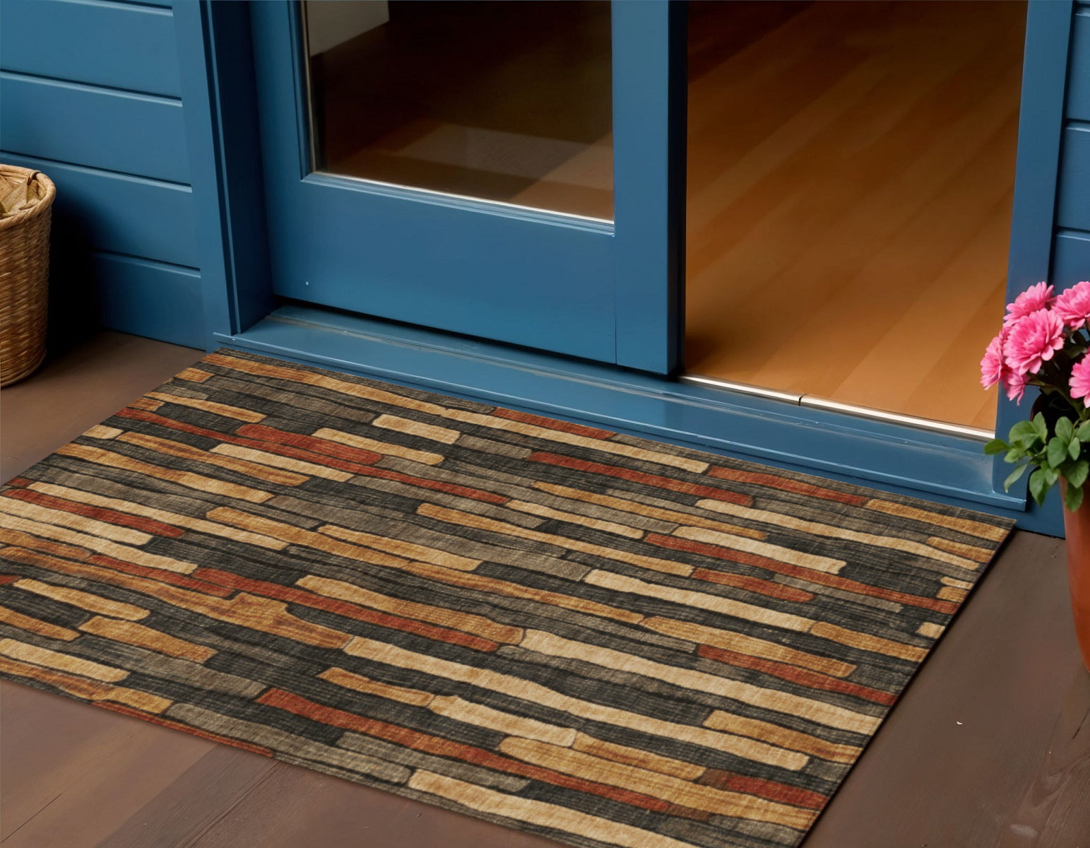 3 X 5 Coffee And Brown Striped Washable Indoor Outdoor Area Rug