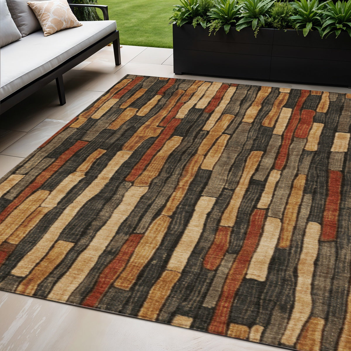 5 X 8 Coffee And Brown Striped Washable Indoor Outdoor Area Rug