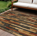 10 X 14 Coffee And Brown Striped Washable Indoor Outdoor Area Rug