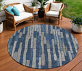 8 Navy Blue And Denim Blue Round Striped Washable Indoor Outdoor Area Rug