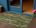 3 X 5 Olive Green And Dark Olive Green Striped Washable Indoor Outdoor Area Rug