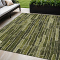 5 X 8 Olive Green And Dark Olive Green Striped Washable Indoor Outdoor Area Rug