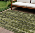 8 X 10 Olive Green And Dark Olive Green Striped Washable Indoor Outdoor Area Rug