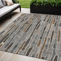 5 X 8 Pewter And Brown Striped Washable Indoor Outdoor Area Rug