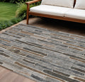 10 X 14 Pewter And Brown Striped Washable Indoor Outdoor Area Rug