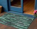 3 X 5 Sage Teal Blue And Emerald Striped Washable Indoor Outdoor Area Rug