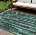 10 X 14 Sage Teal Blue And Emerald Striped Washable Indoor Outdoor Area Rug