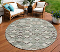 8 Sage And Off White Round Geometric Washable Indoor Outdoor Area Rug
