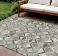 9 X 12 Sage And Off White Geometric Washable Indoor Outdoor Area Rug