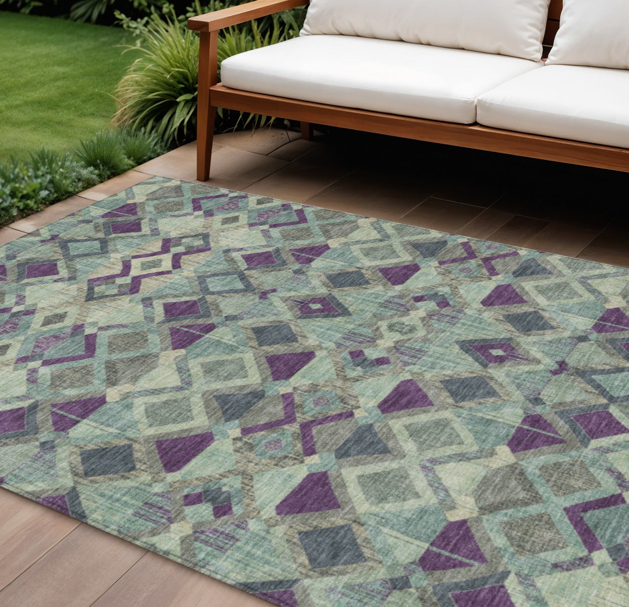 10 X 14 Blue And Purple Geometric Washable Indoor Outdoor Area Rug