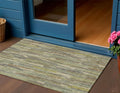 3 X 5 Artichoke Green And Ivory Striped Washable Indoor Outdoor Area Rug