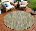 8 Artichoke Green And Ivory Round Striped Washable Indoor Outdoor Area Rug