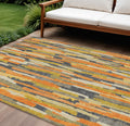 8 X 10 Orange And Beige Striped Washable Indoor Outdoor Area Rug