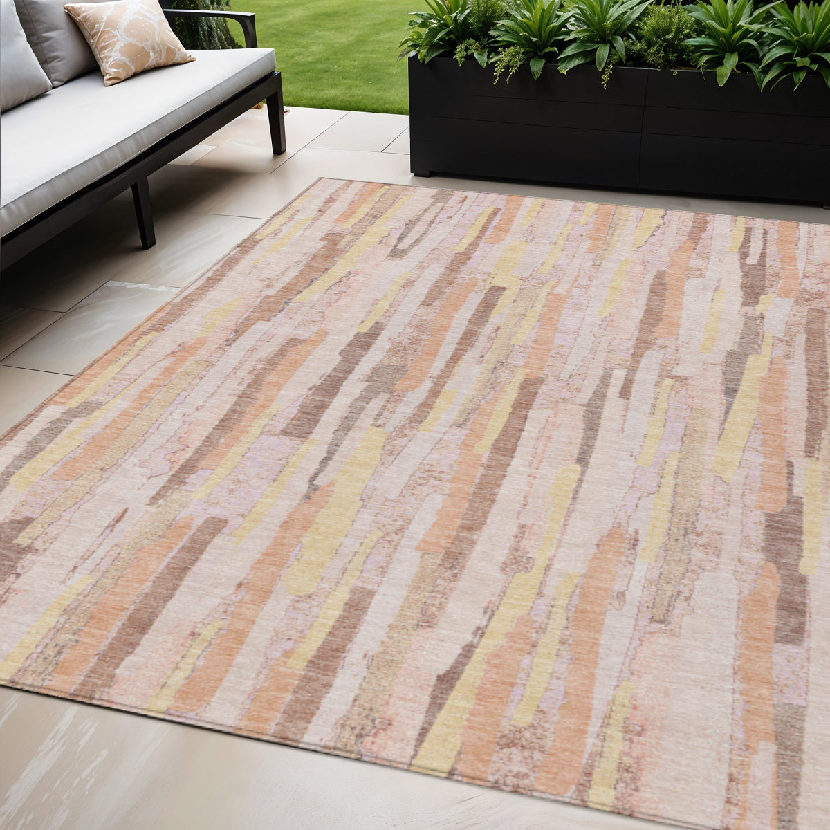 5 X 8 Pink And Beige Striped Washable Indoor Outdoor Area Rug