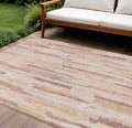 10 X 14 Pink And Beige Striped Washable Indoor Outdoor Area Rug