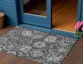 3 X 5 Gray And Ash Gray Damask Washable Indoor Outdoor Area Rug