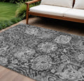10 X 14 Gray And Ash Gray Damask Washable Indoor Outdoor Area Rug