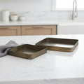 Set of Two Antiqued Brass Metal Handmade Serving Tray