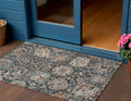3 X 5 Taupe Blue And Beige Geometric Washable Indoor Outdoor Area Rug
