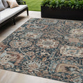 5 X 8 Taupe Blue And Beige Geometric Washable Indoor Outdoor Area Rug
