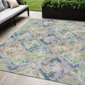 5 X 8 Beige Blue And Green Geometric Washable Indoor Outdoor Area Rug