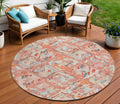 8 Coral And Orange Round Geometric Washable Indoor Outdoor Area Rug