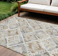 5 X 8 Ivory And Cream Geometric Washable Indoor Outdoor Area Rug