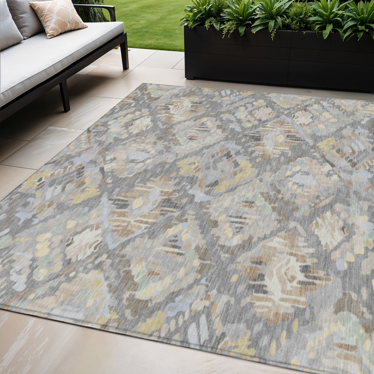 5 X 8 Gray And Brown Geometric Washable Indoor Outdoor Area Rug