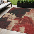 5 X 8 Brick Red And Red Abstract Washable Indoor Outdoor Area Rug