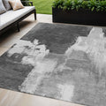 5 X 8 Gray And Smoky Black Abstract Washable Indoor Outdoor Area Rug