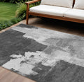 10 X 14 Gray And Smoky Black Abstract Washable Indoor Outdoor Area Rug