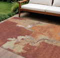 10 X 14 Orange And Burnt Orange Abstract Washable Indoor Outdoor Area Rug