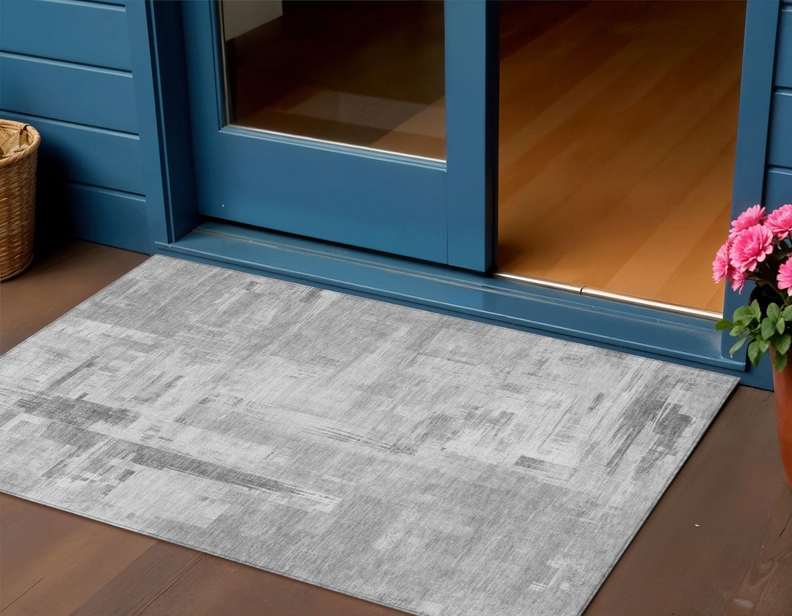 3 X 5 Gray And Off White Abstract Washable Indoor Outdoor Area Rug