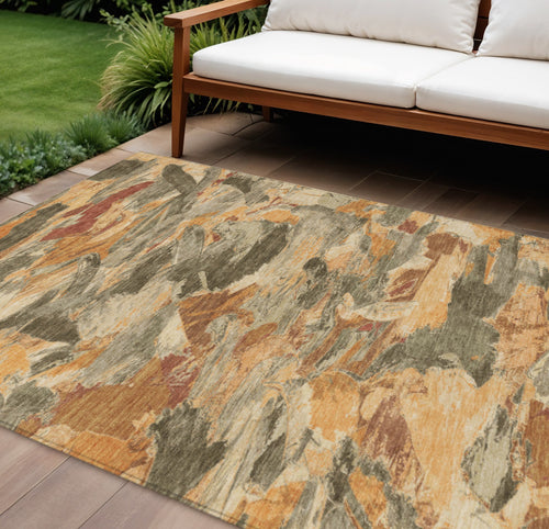 10 X 14 Copper And Orange Abstract Washable Indoor Outdoor Area Rug