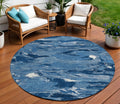 8 Navy Blue And Blue Round Abstract Washable Indoor Outdoor Area Rug
