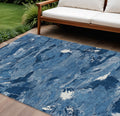9 X 12 Navy Blue And Blue Abstract Washable Indoor Outdoor Area Rug