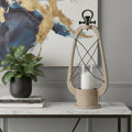 21 Brown And Black Distressed Abstract Solid Wood Metal And Glass Tabletop Lantern Candle Holder