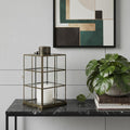 15 Gold Distressed Geometric Metal And Glass Tabletop Lantern Candle Holder